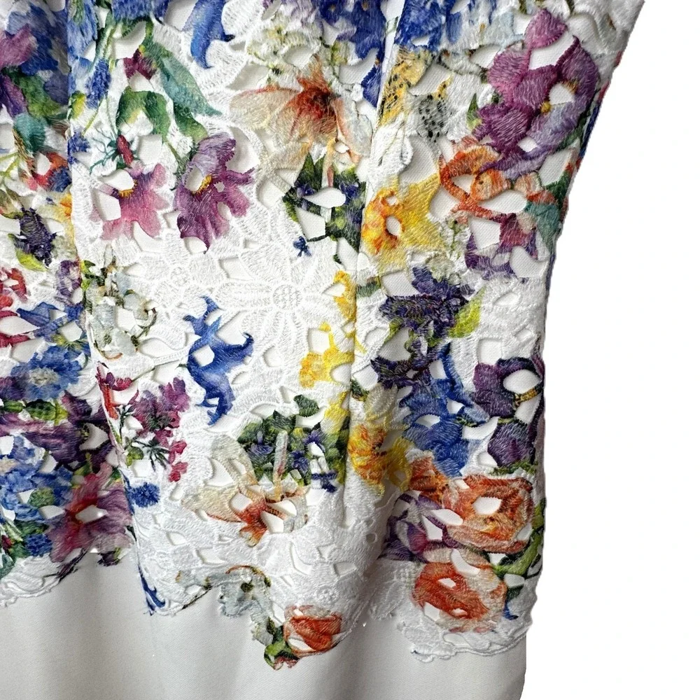 NWT‎ Tahari ASL Floral Lace Sheath Dress Womens 2 Cream Watercolor Pastel Spring